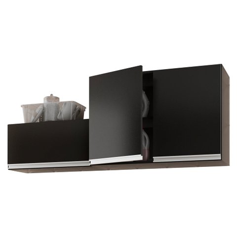 Kit Área de Serviço e Lavanderia com 02 Armários Aéreo 80cm 100% MDF Preto - Desk Design Lux