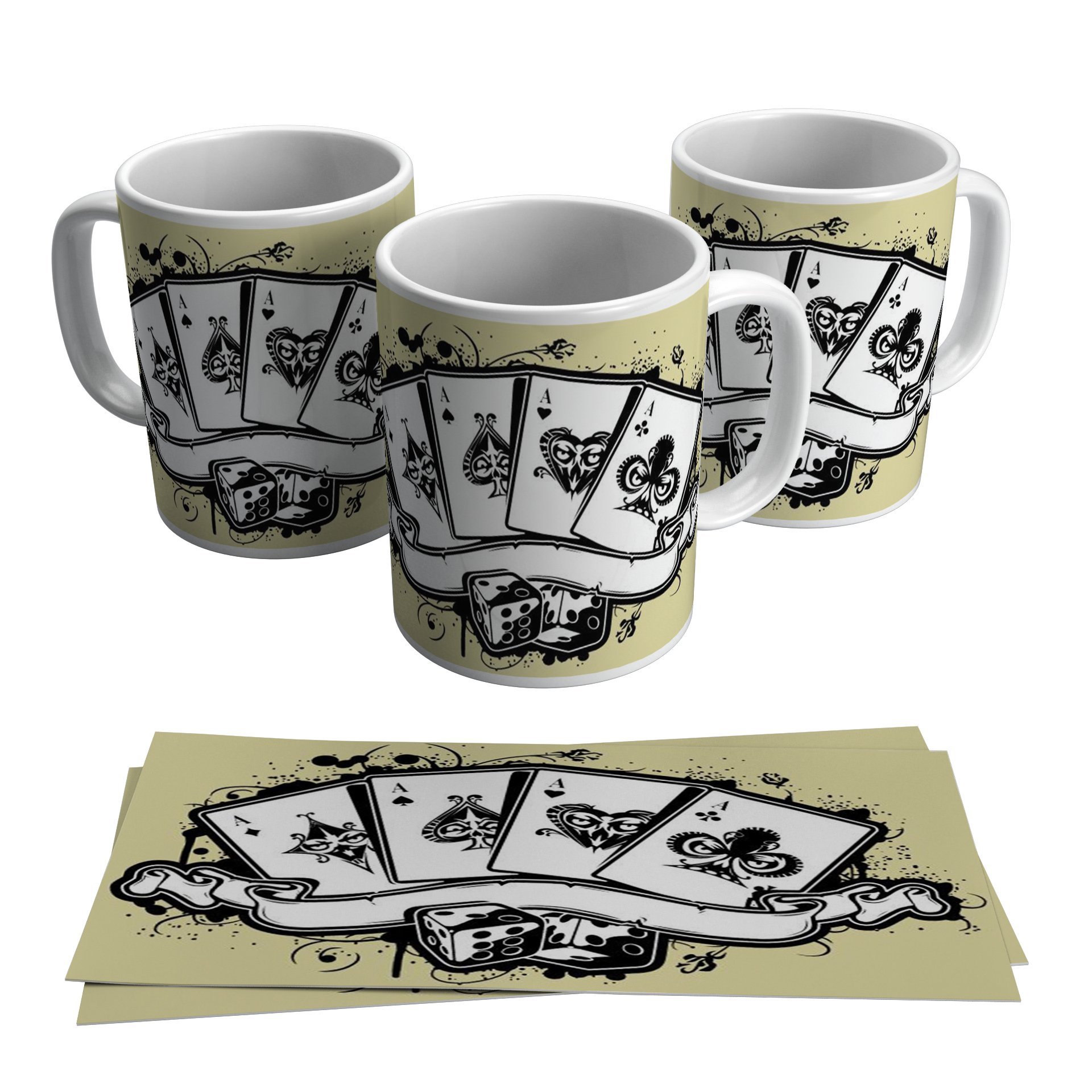 Caneca Jogo Poker Quadra Jogatina Aposta Dados Cartas Ases - 1