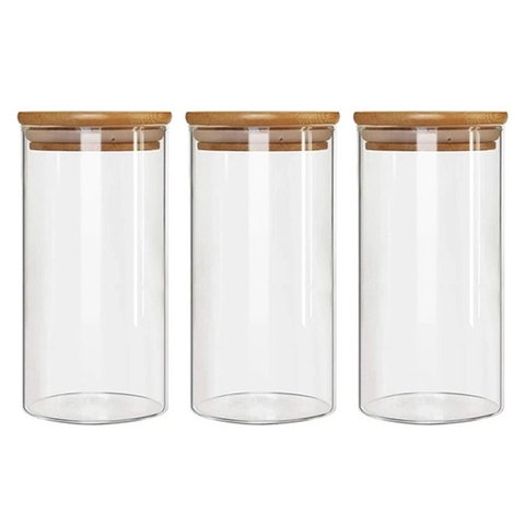 Kit 3 Potes Borossilicato Hermético Tampa Bambu 600ml Class
