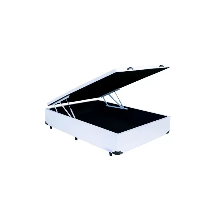 Cama Box Baú Casal Blindado Sintético Branco Cama Box Baú Casal Blindado Sintético Branco