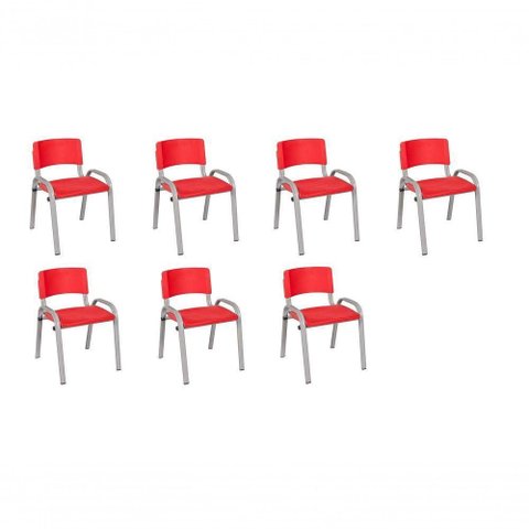 Kit 7 Cadeira Iso Infantil Creche, Base Cinza Vermelho
