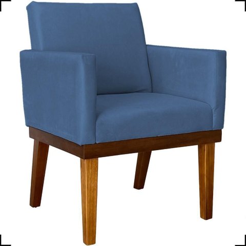 Poltrona Decorativa para Sala Recepção Consultório Escritório Base em Madeira Divine Suede