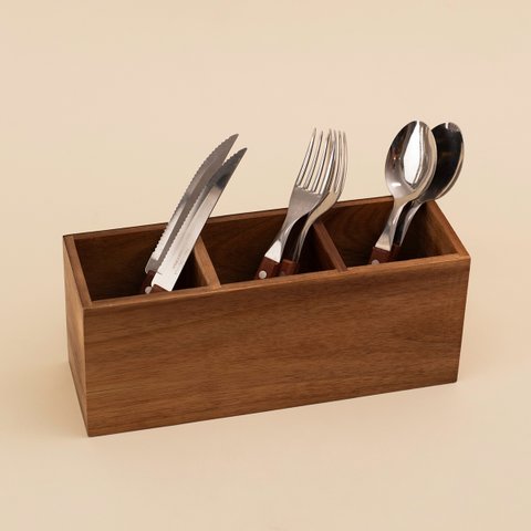 Porta Talheres Organizador de Madeira Acácia com 3 Divisórias - Oikos