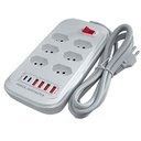 Ver imagem 1 de Protetor Eletrônico Filtro de Linha com Usb 3.4a Carregamento Rapido e Tipo C 6 Tomadas Usb Bivolt e