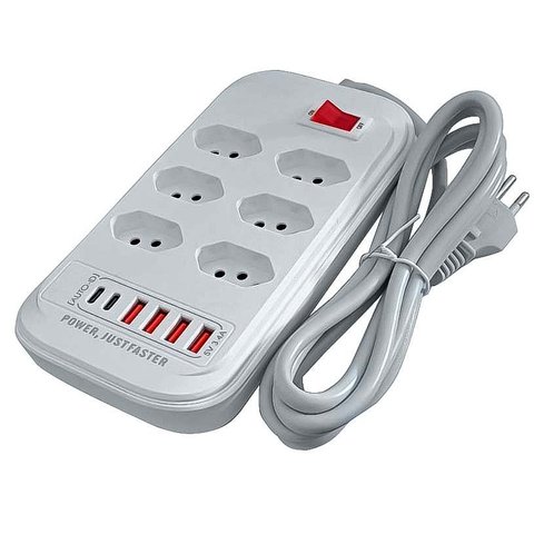Protetor Eletrônico Filtro de Linha com Usb 3.4a Carregamento Rapido e Tipo C 6 Tomadas Usb Bivolt e