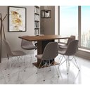 Ver imagem 1 de Mesa Jantar Londres Retangular Amêndoa 137x90 Base Preta 6 Cadeiras Estofadas Nude Médio Ferro