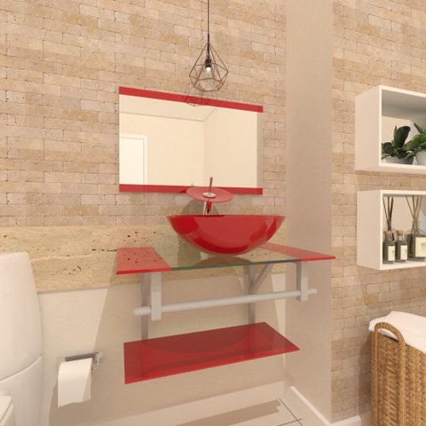 Gabinete de Vidro 90cm Ac Cuba Redonda Vermelho Ferrari
