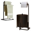 Ver imagem 1 de Kit Porta Toalha de Rosto Lixeira 6l e Porta Papel Higiênico Eleganza Metal Preto - Pallazio