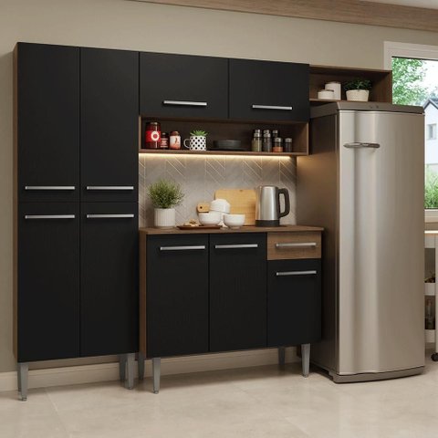 Armário de Cozinha Completa 229cm Rustic/preto Emilly Madesa 016