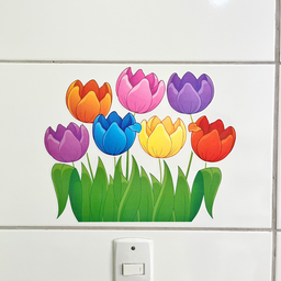 Adesivo Decoração de Parede Flor Tulipas Coloridas - 3