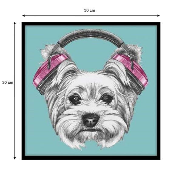 Quadro Barcelona Headphone Dog Azul 30x30cm - 2