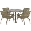 Ver imagem 1 de Kit 4 Cadeiras Corda Náutica e Mesa Tampo Ripado Varanda Alumínio Edícula