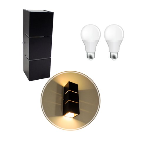 Arandela Focos Fachos Frisos 30cm + 2 Lâmpadas LED bulbo 12w 3000k - PRETA St1286