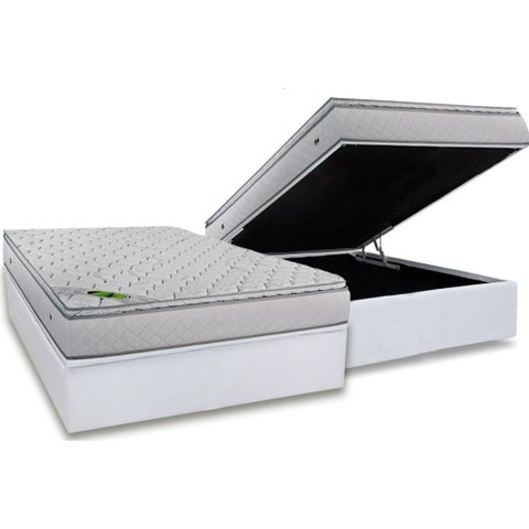 Conjunto Box Baú Casal: Colchão Espuma Luckspuma Masterpocket Luck Spring + Base Crc Courano White