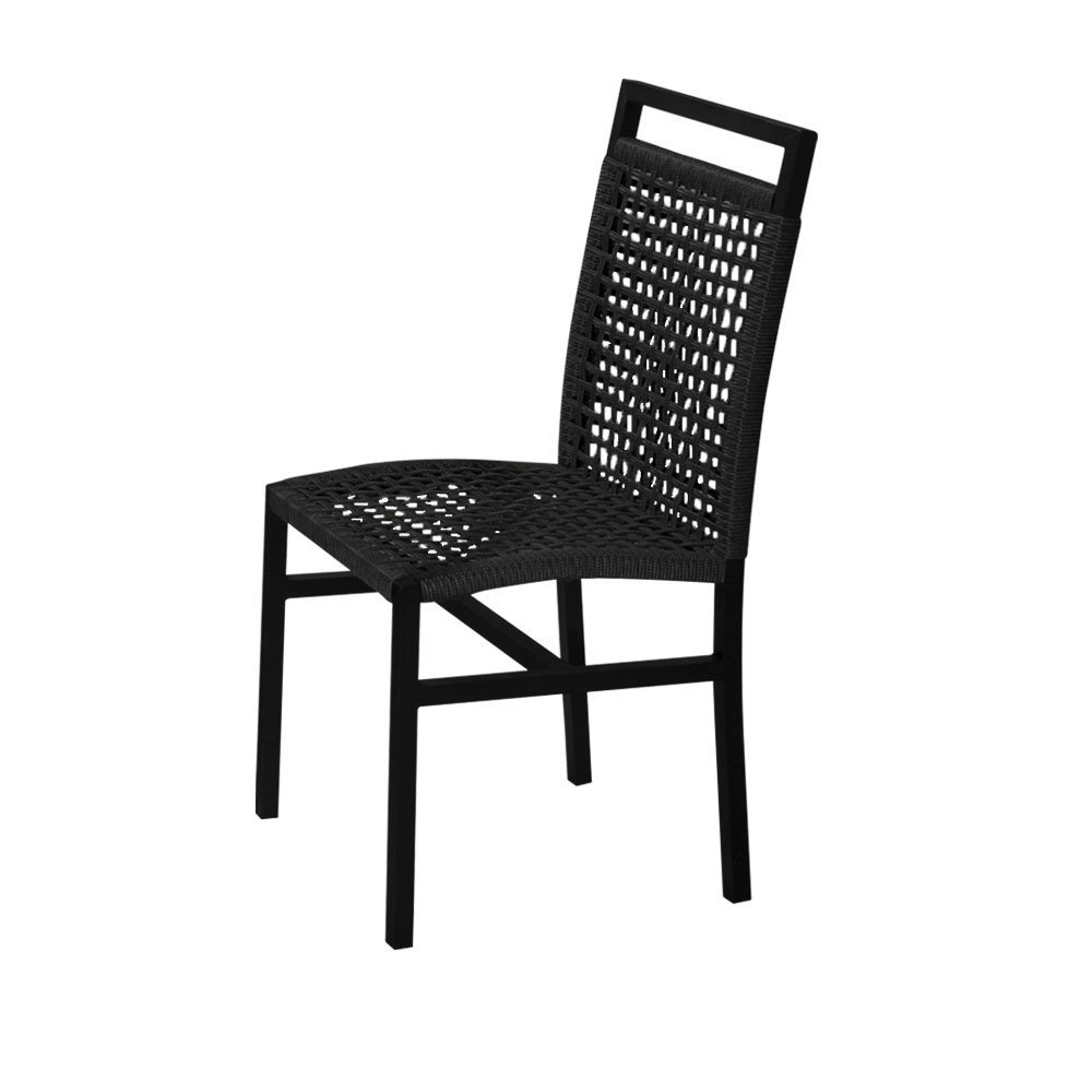 Cadeira em Corda Náutica Preta e Alumínio Preto Liza para Área Externa