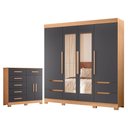 Ver imagem 1 de Guarda Roupa Solteiro Vivacce 04 Portas com Espelho e Cômoda Xangai Freijo Titanium - Móveis Albatro