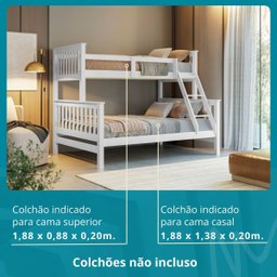 Beliche com Cama Casal Solteiro Madeira Maciça Grade Escada - 4