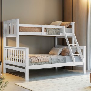 Beliche com Cama Casal Solteiro Madeira Maciça Grade Escada