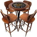 Ver imagem 1 de Conjunto Mesa Madeira Azulejo 60cm - Bistrô Fixa 98cm + 4 Banquetas 73 - Natural - Harley Davidson Genuine