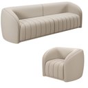 Ver imagem 2 de Conjunto Sala de Estar Sofá 292cm 4 Lugares e Poltrona Adam Veludo Bege G45 - Gran Belo Conjunto Ada