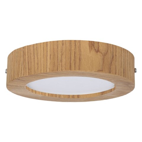 Plafon Wood Madeira Redondo Led 18w Bivolt Freijó:6500k Branco Frio