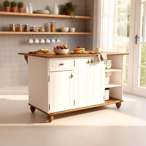 Ilha com Tampo Base e Pés de Madeira Maciça Joy