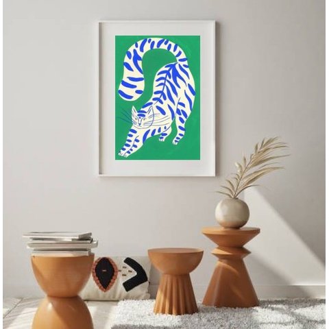 Quadro Abstrato Gato Verde - 60x48cm:madeira Preta