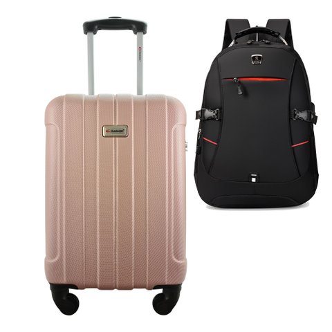Kit Mala de Bordo 10kg Viagem Rodas 360 Rígida Abs Cadeado Segredo Gladiador A1mb com Mochila Execut