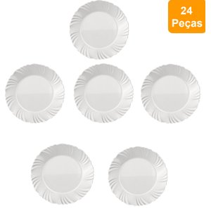 Jogo De Pratos Raso Vidro Branco Kit 24 Peças Duralex Opaline Pétala