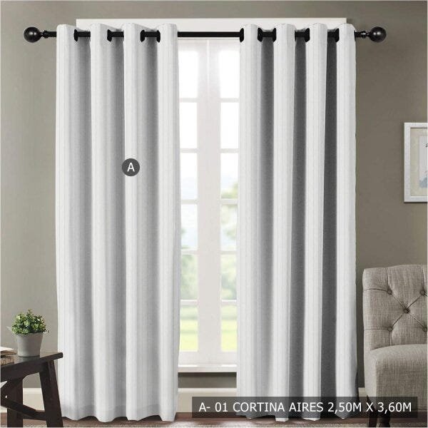 Cortina 2 Folhas Listrado Rover Aires 360cmx250cm Tecelagem Damata - 2
