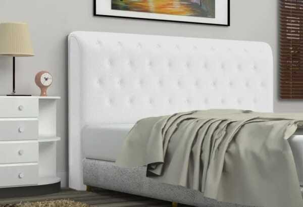 Cabeceira Casal Brenda 140 CM Suede Branco - D A Decor