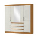 Ver imagem 1 de Guarda-roupa Casal Medina 4 Portas 6 Gavetas com Espelho Cinamomo/off White - Mx Móveis