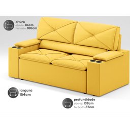 Sofá com Porta Copos Retrátil e Reclinável Pop 1,54m Velosuede Canario - Netsofas - 2
