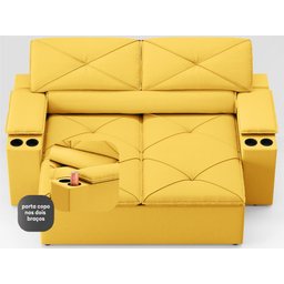 Sofá com Porta Copos Retrátil e Reclinável Pop 1,54m Velosuede Canario - Netsofas - 5