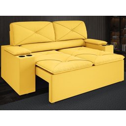 Sofá com Porta Copos Retrátil e Reclinável Pop 1,54m Velosuede Canario - Netsofas - 1