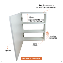 Armário de Banheiro Aéreo Compacto com Espelho 1 Porta 60x60x15cm - 3
