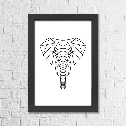 Quadro Decorativo Elefante Geométrico Para Sala e Para Quarto Com Moldura 24x34cm