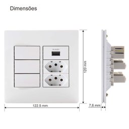 Conj 4x4 6 Postos - Int Simples + Usb 2a + Tom 10a Infiniti Cor:branco - 3