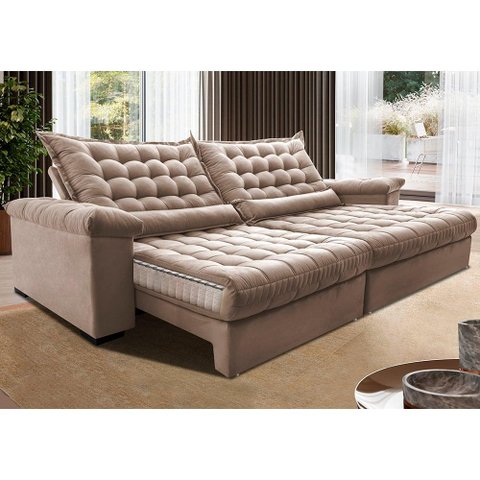 Sofá Retrátil e Reclinável 2,95m Molas Ensacadas Cama inBox Big Space com Bordado 3D Velusoft