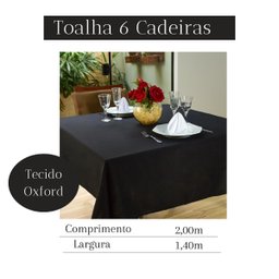 Toalha De Mesa Preta 6 Lugares Retangular Tecido Oxford - 2