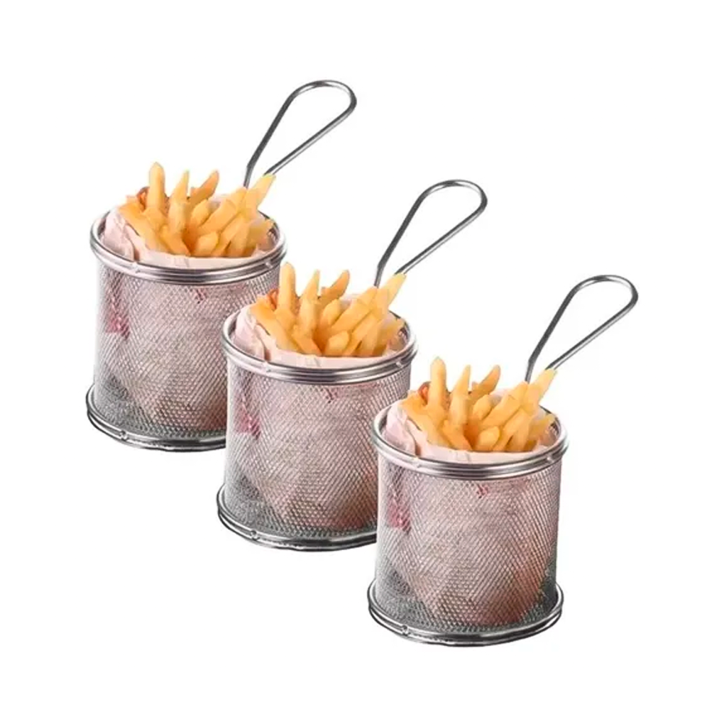 Jogo 3 Mini Cestas Inox Para Servir Fritas Fritura Porções Frango - 4