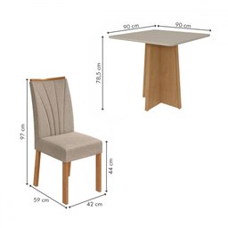 Mesa de Jantar 4 Lugares Celebrare Apogeu com Vidro Amêndoa Clean/off White/linho Rinzai Bege - Móve - 3