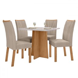 Mesa de Jantar 4 Lugares Celebrare Apogeu com Vidro Amêndoa Clean/off White/linho Rinzai Bege - Móve - 2