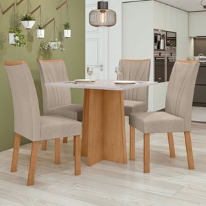 Mesa de Jantar 4 Lugares Celebrare Apogeu com Vidro Amêndoa Clean/off White/linho Rinzai Bege - Móve
