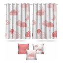Ver imagem 1 de Kit Cortina + 3 Capas Almofadas Infantil Nuvem Rosa Mod 04