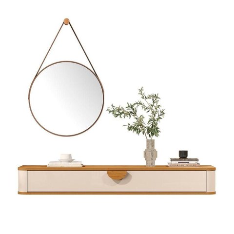 Aparador Suspenso e Espelho Natura Off White Nature MDF 120cm Bechara Móveis