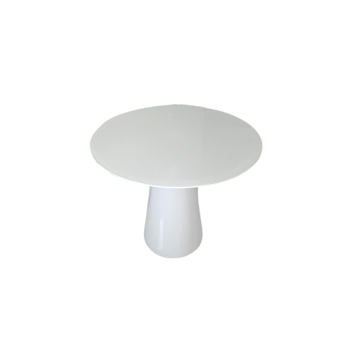 Mesa de Jantar Cone 140 Cm Tampo Laca Branca + Vidro Base Branca