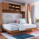 Ver imagem 1 de Cama de Casal Horizontal Articulável 2 Portas com Armário Aéreo Nogal - Panorama Móveis