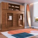 Ver imagem 2 de Cama de Casal Horizontal Articulável 2 Portas com Armário Aéreo Nogal - Panorama Móveis