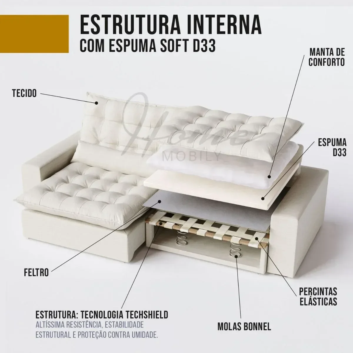 Ver imagem 2 de Sofá 5 Lugares Doha Living Fixo com Chaise 3,35m X 1,45m em Couro:bege